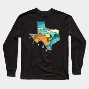 Texas Map Landscape Long Sleeve T-Shirt